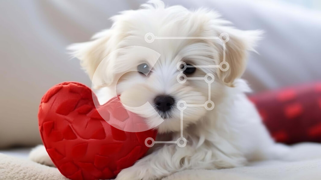 Intra Συλλεκτικό Ξύλινο Παζλ Plywood  4mm - Μικρό λευκό σκυλί με παιχνίδι σε σχήμα καρδιάς Σε Ξύλινο Κουτί - Διαστάσεις: 10x10 cm – 25 κομμάτια