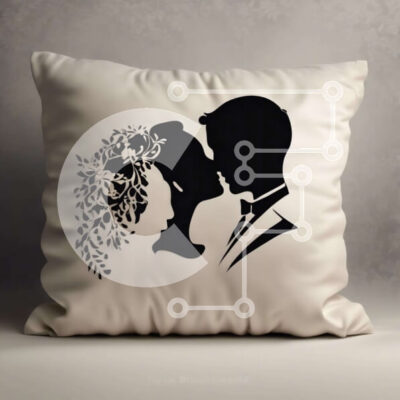 Intra Συλλεκτικό Ξύλινο Παζλ Plywood 4mm - Μαξιλάρι σιλουέτας νύφης και γαμπρού Σε Ξύλινο Κουτί - Διαστάσεις: 10x10 cm – 25 κομμάτια - Image 1