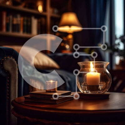 Intra Συλλεκτικό Ξύλινο Παζλ Plywood  4mm - Άνετο σαλόνι με ράφι και αναμμένο κερί στο τραπέζι Σε Ξύλινο Κουτί - Διαστάσεις Puzzle: 10x10 cm – 25 κομμάτια - Image 1