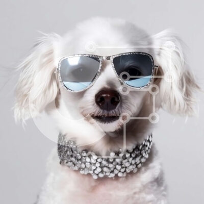 Intra Συλλεκτικό Ξύλινο Παζλ Plywood 4mm - Αξιολάτρευτη εικόνα μικρού λευκού σκύλου με γυαλιά ηλίου και ασημένιο κολάρο Σε Ξύλινο Κουτί - Διαστάσεις: 10x10 cm – 25 κομμάτια - Image 1