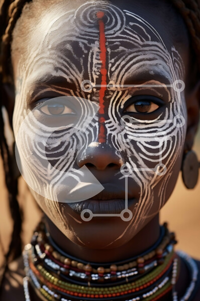 Intra Συλλεκτικό Ξύλινο Παζλ Plywood  4mm - Εκπληκτικό πορτρέτο μιας γυναίκας Maasai με παραδοσιακή ζωγραφική προσώπου Σε Ξύλινο Κουτί - Διαστάσεις Puzzle: 10x10 cm – 25 κομμάτια