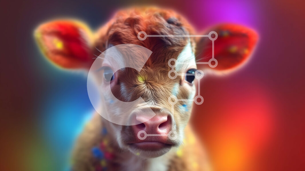 Intra Συλλεκτικό Ξύλινο Παζλ Plywood  4mm - Κοντινό πλάνο προσώπου μωρού αγελάδας με καφέ και λευκό παλτό Σε Ξύλινο Κουτί - Διαστάσεις: 10x10 cm – 25 κομμάτια