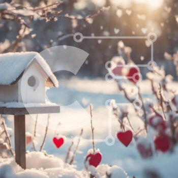 Intra Συλλεκτικό Ξύλινο Παζλ Plywood  4mm - Birdhouse στο χιόνι με κόκκινες καρδιές Σε Ξύλινο Κουτί - Διαστάσεις Puzzle: 10x10 cm – 25 κομμάτια - Image 1