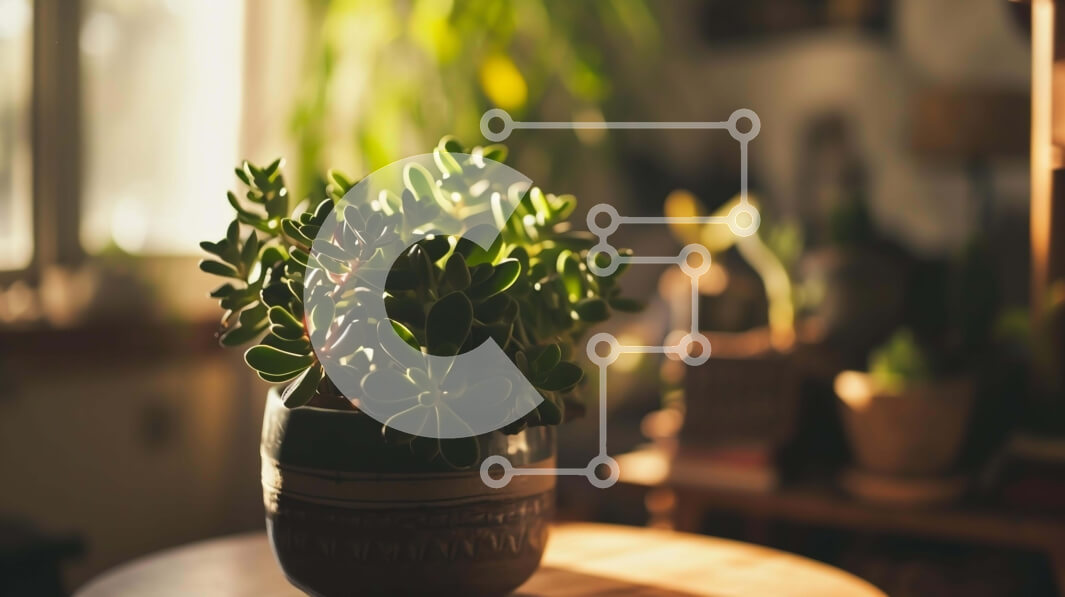 Intra Συλλεκτικό Ξύλινο Παζλ Plywood  4mm - Εσωτερικό σαλόνι με φυτό σε γλάστρα σε ξύλινο τραπέζι Σε Ξύλινο Κουτί - Διαστάσεις Puzzle: 10x10 cm – 25 κομμάτια