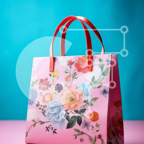 Intra Συλλεκτικό Ξύλινο Παζλ Plywood  4mm - Ροζ Floral τσάντα αγορών σε ροζ φόντο Σε Ξύλινο Κουτί - Διαστάσεις Puzzle: 10x10 cm – 25 κομμάτια - Image 1