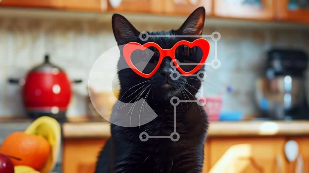 Intra Συλλεκτικό Ξύλινο Παζλ Plywood  4mm - Μαύρη γάτα με γυαλιά ηλίου σε σχήμα καρδιάς στον πάγκο της κουζίνας Σε Ξύλινο Κουτί - Διαστάσεις: 10x10 cm – 25 κομμάτια