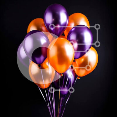 Intra Συλλεκτικό Ξύλινο Παζλ Plywood  4mm - Ζωντανά πορτοκαλί και μοβ μπαλόνια σε μαύρο φόντο Σε Ξύλινο Κουτί - Διαστάσεις: 10x10 cm – 25 κομμάτια - Image 1