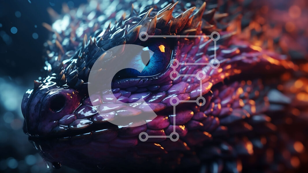 Intra Συλλεκτικό Ξύλινο Παζλ Plywood  4mm - Κοντινό πλάνο του προσώπου ενός δράκου με μπλε μάτια και αιχμηρές μωβ κλίμακες Σε Ξύλινο Κουτί - Διαστάσεις: 10x10 cm – 25 κομμάτια