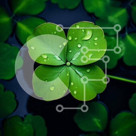 Intra Συλλεκτικό Ξύλινο Παζλ Plywood  4mm - Τετράφυλλο τριφύλλι με σταγονίδια νερού σε πράσινα φύλλα Σε Ξύλινο Κουτί - Διαστάσεις: 10x10 cm – 25 κομμάτια - Image 1