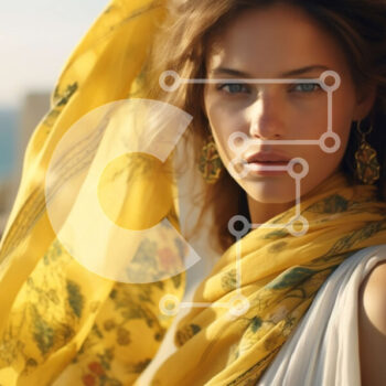 Intra Συλλεκτικό Ξύλινο Παζλ Plywood  4mm - Εκπληκτική εικόνα μιας γυναίκας με κίτρινο κασκόλ που απολαμβάνει θέα στον ωκεανό Σε Ξύλινο Κουτί - Διαστάσεις Puzzle: 10x10 cm – 25 κομμάτια - Image 1