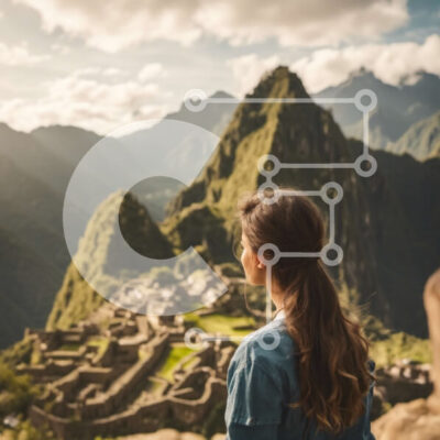 Intra Συλλεκτικό Ξύλινο Παζλ Plywood  4mm - Γυναίκα που αγνοεί τα ερείπια του Μάτσου Πίτσου στο Περού Σε Ξύλινο Κουτί - Διαστάσεις Puzzle: 10x10 cm – 25 κομμάτια - Image 1