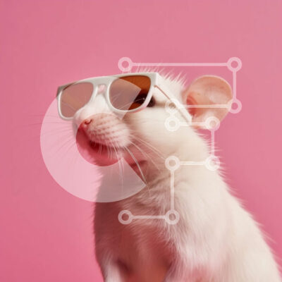 Intra Συλλεκτικό Ξύλινο Παζλ Plywood  4mm - Δροσερός αρουραίος με αποχρώσεις σε μοντέρνο ροζ φόντο Σε Ξύλινο Κουτί - Διαστάσεις: 10x10 cm – 25 κομμάτια - Image 1