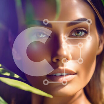 Intra Συλλεκτικό Ξύλινο Παζλ Plywood  4mm - Όμορφη γυναίκα με λαμπερά πράσινα μάτια σε πλούσιο πράσινο φύλλωμα Σε Ξύλινο Κουτί - Διαστάσεις Puzzle: 10x10 cm – 25 κομμάτια - Image 1