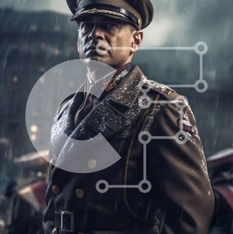 Intra Συλλεκτικό Ξύλινο Παζλ Plywood  4mm - Στωικός στρατιωτικός που στέκεται στη βροχή Σε Ξύλινο Κουτί - Διαστάσεις Puzzle: 10x10 cm – 25 κομμάτια - Image 1