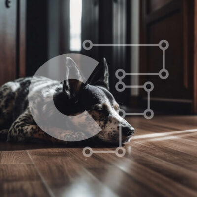 Intra Συλλεκτικό Ξύλινο Παζλ Plywood  4mm - Αξιολάτρευτη εικόνα ενός ασπρόμαυρου σκύλου σε ξύλινο πάτωμα Σε Ξύλινο Κουτί - Διαστάσεις: 10x10 cm – 25 κομμάτια - Image 1