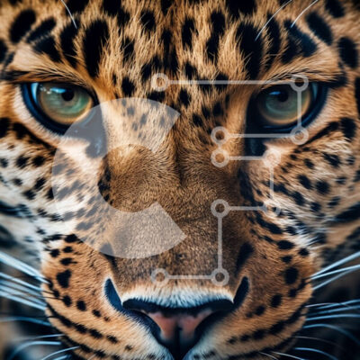 Intra Συλλεκτικό Ξύλινο Παζλ Plywood 4mm - Εκπληκτική κοντινή πλάνο του προσώπου μιας λεοπάρδαλης με καφέ και κίτρινο παλτό Σε Ξύλινο Κουτί - Διαστάσεις: 10x10 cm – 25 κομμάτια - Image 1