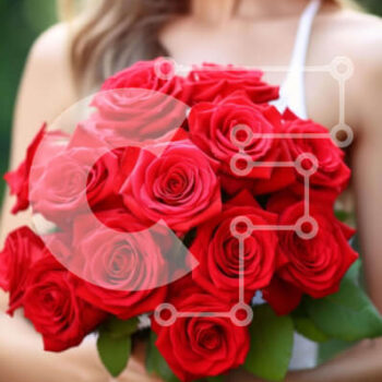 Intra Συλλεκτικό Ξύλινο Παζλ Plywood  4mm - Γυναίκα που κρατά ένα μπουκέτο με κόκκινα τριαντάφυλλα Σε Ξύλινο Κουτί - Διαστάσεις Puzzle: 10x10 cm – 25 κομμάτια - Image 1