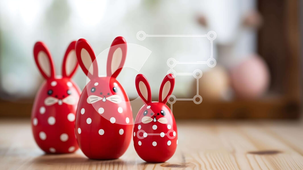 Intra Συλλεκτικό Ξύλινο Παζλ Plywood  4mm - Φιγούρες και αυγά με κόκκινο λαγουδάκι με θέμα το Πάσχα σε ξύλινο τραπέζι Σε Ξύλινο Κουτί - Διαστάσεις Puzzle: 10x10 cm – 25 κομμάτια