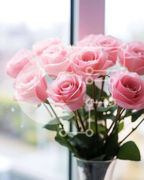 Intra Συλλεκτικό Ξύλινο Παζλ Plywood  4mm - Όμορφα ροζ τριαντάφυλλα σε γυάλινο βάζο Σε Ξύλινο Κουτί - Διαστάσεις: 10x10 cm – 25 κομμάτια