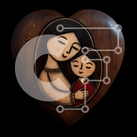 Intra Συλλεκτικό Ξύλινο Παζλ Plywood 4mm - Ξύλινο αντικείμενο μητέρας και παιδιού σε σχήμα καρδιάς Σε Ξύλινο Κουτί - Διαστάσεις Puzzle: 10x10 cm – 25 κομμάτια - Image 1