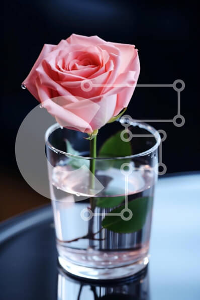 Intra Συλλεκτικό Ξύλινο Παζλ Plywood  4mm - Μονό ροζ τριαντάφυλλο σε ποτήρι νερό στο τραπέζι Σε Ξύλινο Κουτί - Διαστάσεις Puzzle: 10x10 cm – 25 κομμάτια