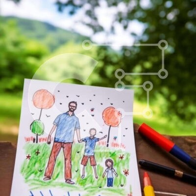 Intra Συλλεκτικό Ξύλινο Παζλ Plywood  4mm - Πατέρας και γιος που σχεδιάζουν με χρωματιστά μολύβια Σε Ξύλινο Κουτί - Διαστάσεις Puzzle: 10x10 cm – 25 κομμάτια - Image 1