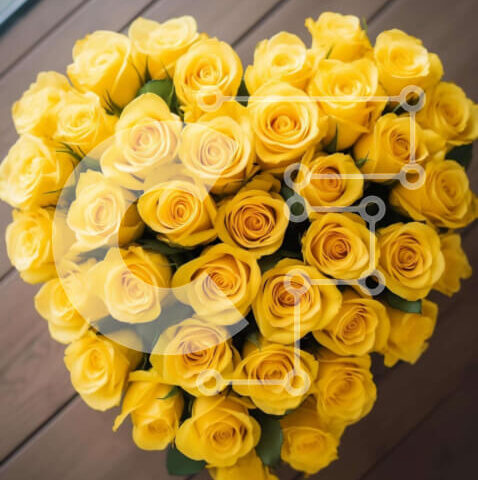 Intra Συλλεκτικό Ξύλινο Παζλ Plywood  4mm - Κίτρινα τριαντάφυλλα σε σχήμα καρδιάς σε ξύλινο δάπεδο Σε Ξύλινο Κουτί - Διαστάσεις Puzzle: 10x10 cm – 25 κομμάτια - Image 1