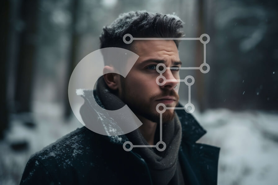 Intra Συλλεκτικό Ξύλινο Παζλ Plywood  4mm - Εκπληκτική εικόνα ενός άνδρα που στέκεται σε ένα χιονισμένο δάσος Σε Ξύλινο Κουτί - Διαστάσεις: 10x10 cm – 25 κομμάτια