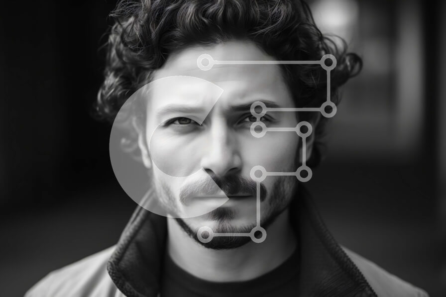 Intra Συλλεκτικό Ξύλινο Παζλ Plywood  4mm - Πορτρέτο άνδρα με σγουρά μαλλιά και γένια που φορά μαύρο σακάκι Σε Ξύλινο Κουτί - Διαστάσεις Puzzle: 10x10 cm – 25 κομμάτια