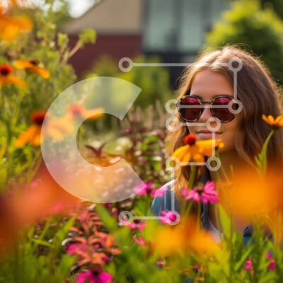 Intra Συλλεκτικό Ξύλινο Παζλ Plywood  4mm - Όμορφη εικόνα μιας νεαρής γυναίκας σε ένα χωράφι με λουλούδια Σε Ξύλινο Κουτί - Διαστάσεις: 10x10 cm – 25 κομμάτια - Image 1