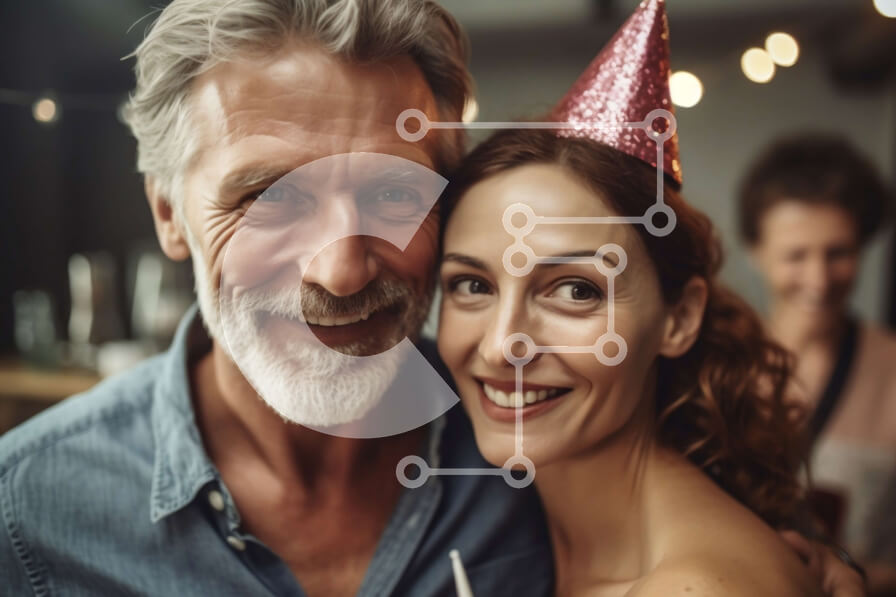 Intra Συλλεκτικό Ξύλινο Παζλ Plywood  4mm - Ευτυχισμένο ηλικιωμένο ζευγάρι με καπέλα για πάρτι με κρασί και φαγητό Σε Ξύλινο Κουτί - Διαστάσεις Puzzle: 10x10 cm – 25 κομμάτια