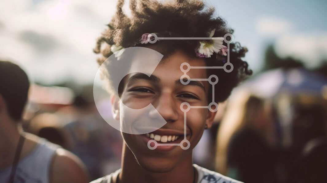 Intra Συλλεκτικό Ξύλινο Παζλ Plywood  4mm - Πορτρέτο ενός νεαρού μαύρου άνδρα με ένα λουλούδι στέμμα και τους φίλους του Σε Ξύλινο Κουτί - Διαστάσεις Puzzle: 10x10 cm – 25 κομμάτια