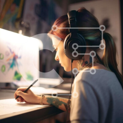 Intra Συλλεκτικό Ξύλινο Παζλ Plywood  4mm - Δημιουργική γυναίκα με τατουάζ που σχεδιάζει στο γραφείο Σε Ξύλινο Κουτί - Διαστάσεις Puzzle: 10x10 cm – 25 κομμάτια - Image 1