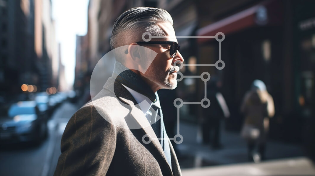 Intra Συλλεκτικό Ξύλινο Παζλ Plywood  4mm - Επαγγελματίας μεσήλικας που στέκεται σε έναν δρόμο της πόλης Σε Ξύλινο Κουτί - Διαστάσεις Puzzle: 10x10 cm – 25 κομμάτια