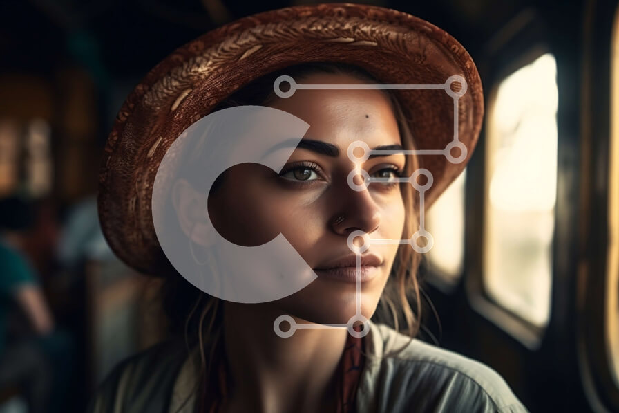 Intra Συλλεκτικό Ξύλινο Παζλ Plywood  4mm - Όμορφη φωτογραφία γυναίκας που φορά ψάθινο καπέλο κοιτάζοντας έξω από ένα παράθυρο τρένου Σε Ξύλινο Κουτί - Διαστάσεις Puzzle: 10x10 cm – 25 κομμάτια