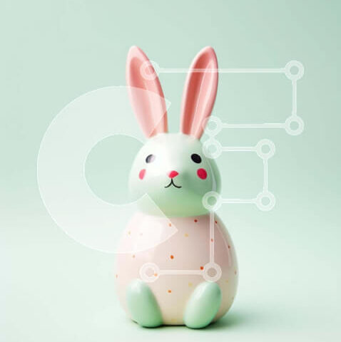 Intra Συλλεκτικό Ξύλινο Παζλ Plywood  4mm - Ροζ και άσπρο ειδώλιο λαγουδάκι σε πράσινο φόντο με κουκκίδες Σε Ξύλινο Κουτί - Διαστάσεις Puzzle: 10x10 cm – 25 κομμάτια - Image 1