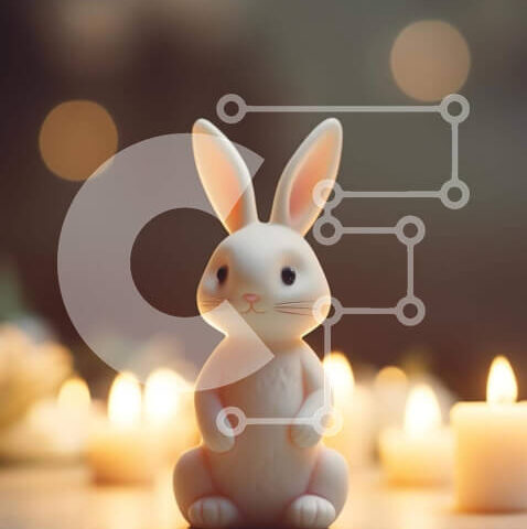 Intra Συλλεκτικό Ξύλινο Παζλ Plywood  4mm - Λευκό ειδώλιο λαγουδάκι με κεριά Σε Ξύλινο Κουτί - Διαστάσεις: 10x10 cm – 25 κομμάτια - Image 1