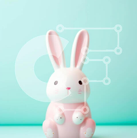 Intra Συλλεκτικό Ξύλινο Παζλ Plywood 4mm - Ροζ λαγουδάκι ειδώλιο σε φόντο Aqua Σε Ξύλινο Κουτί - Διαστάσεις: 10x10 cm – 25 κομμάτια - Image 1