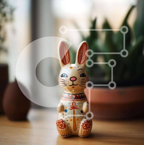 Intra Συλλεκτικό Ξύλινο Παζλ Plywood  4mm - Κεραμικό ειδώλιο λαγουδάκι σε ημιτελές ξύλινο τραπέζι Σε Ξύλινο Κουτί - Διαστάσεις Puzzle: 10x10 cm – 25 κομμάτια - Image 1