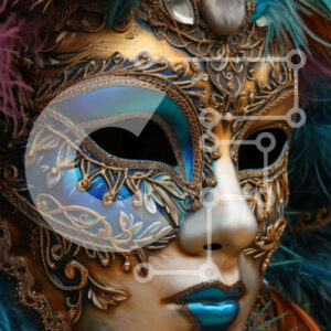 Intra Συλλεκτικό Ξύλινο Παζλ Plywood  4mm - Μπλε και χρυσή μάσκα μεταμφίεσης με φτερά Σε Ξύλινο Κουτί - Διαστάσεις Puzzle: 10x10 cm – 25 κομμάτια