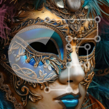 Intra Συλλεκτικό Ξύλινο Παζλ Plywood  4mm - Μπλε και χρυσή μάσκα μεταμφίεσης με φτερά Σε Ξύλινο Κουτί - Διαστάσεις Puzzle: 10x10 cm – 25 κομμάτια - Image 1