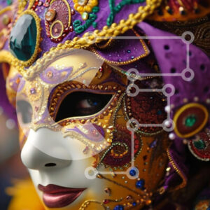 Intra Συλλεκτικό Ξύλινο Παζλ Plywood  4mm - Πολύχρωμη αποκριάτικη μάσκα στο πρόσωπο μιας γυναίκας Σε Ξύλινο Κουτί - Διαστάσεις Puzzle: 10x10 cm – 25 κομμάτια