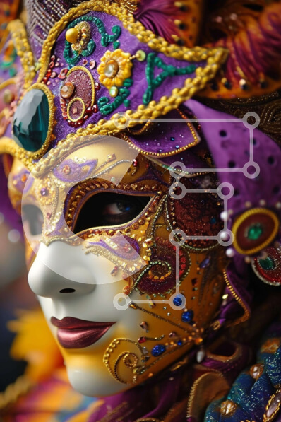 Intra Συλλεκτικό Ξύλινο Παζλ Plywood  4mm - Πολύχρωμη αποκριάτικη μάσκα στο πρόσωπο μιας γυναίκας Σε Ξύλινο Κουτί - Διαστάσεις Puzzle: 10x10 cm – 25 κομμάτια