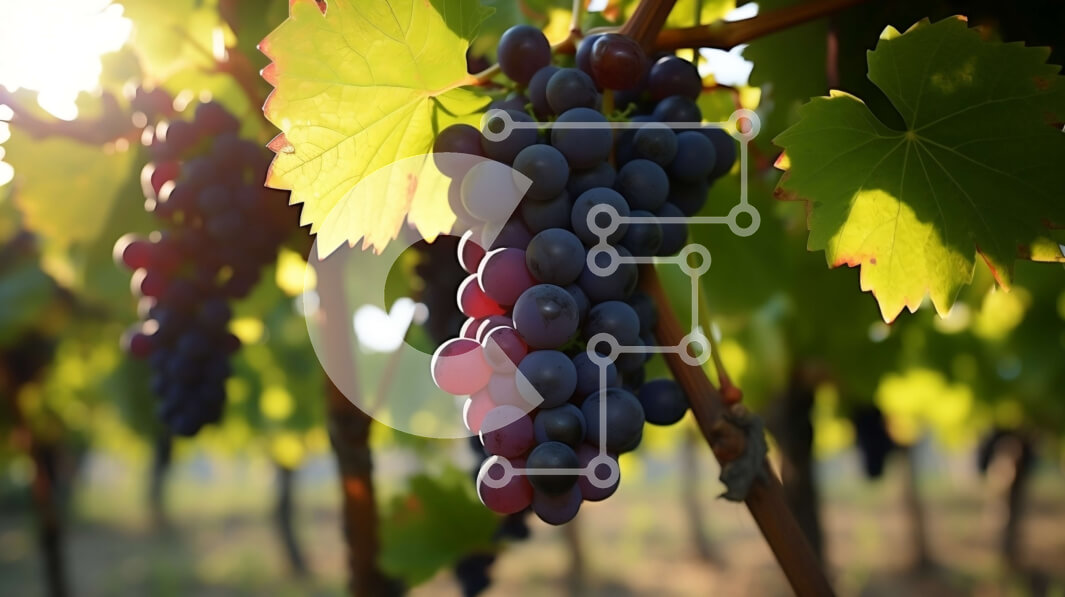 Intra Συλλεκτικό Ξύλινο Παζλ Plywood  4mm - Κοντινό πλάνο με σκούρα μοβ σταφύλια σε έναν αμπελώνα Σε Ξύλινο Κουτί - Διαστάσεις: 10x10 cm – 25 κομμάτια