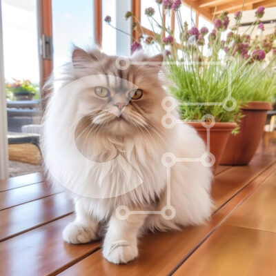 Intra Συλλεκτικό Ξύλινο Παζλ Plywood 4mm - Αξιολάτρευτη εικόνα της χνουδωτής λευκής γάτας που κάθεται μπροστά από το παράθυρο με φυτά σε γλάστρες Σε Ξύλινο Κουτί - Διαστάσεις: 10x10 cm – 25 κομμάτια - Image 1