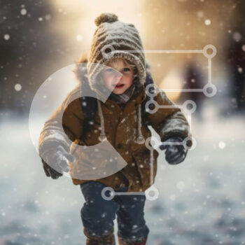 Intra Συλλεκτικό Ξύλινο Παζλ Plywood  4mm - Χειμερινή διασκέδαση: Νεαρό αγόρι που παίζει στο χιόνι Σε Ξύλινο Κουτί - Διαστάσεις Puzzle: 10x10 cm – 25 κομμάτια - Image 1