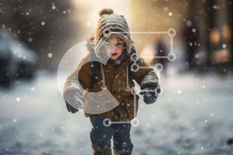 Intra Συλλεκτικό Ξύλινο Παζλ Plywood  4mm - Χειμερινή διασκέδαση: Νεαρό αγόρι που παίζει στο χιόνι Σε Ξύλινο Κουτί - Διαστάσεις Puzzle: 10x10 cm – 25 κομμάτια