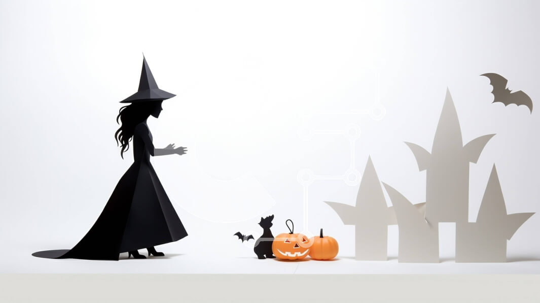 Intra Συλλεκτικό Ξύλινο Παζλ Plywood  4mm - Ασπρόμαυρη μάγισσα αποκριών με κολοκύθες και γάτα Σε Ξύλινο Κουτί - Διαστάσεις: 10x10 cm – 25 κομμάτια