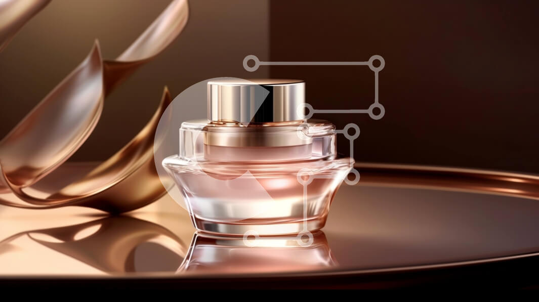 Intra Συλλεκτικό Ξύλινο Παζλ Plywood  4mm - Κομψό ροζ μπουκάλι αρώματος σε χρυσό δίσκο με περίπλοκα μοτίβα στροβιλισμού Σε Ξύλινο Κουτί - Διαστάσεις Puzzle: 10x10 cm – 25 κομμάτια