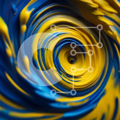 Intra Συλλεκτικό Ξύλινο Παζλ Plywood  4mm - Δονούμενος και ενεργητικός αφηρημένος στροβιλισμός μπλε και κίτρινου χρώματος Σε Ξύλινο Κουτί - Διαστάσεις Puzzle: 10x10 cm – 25 κομμάτια - Image 1